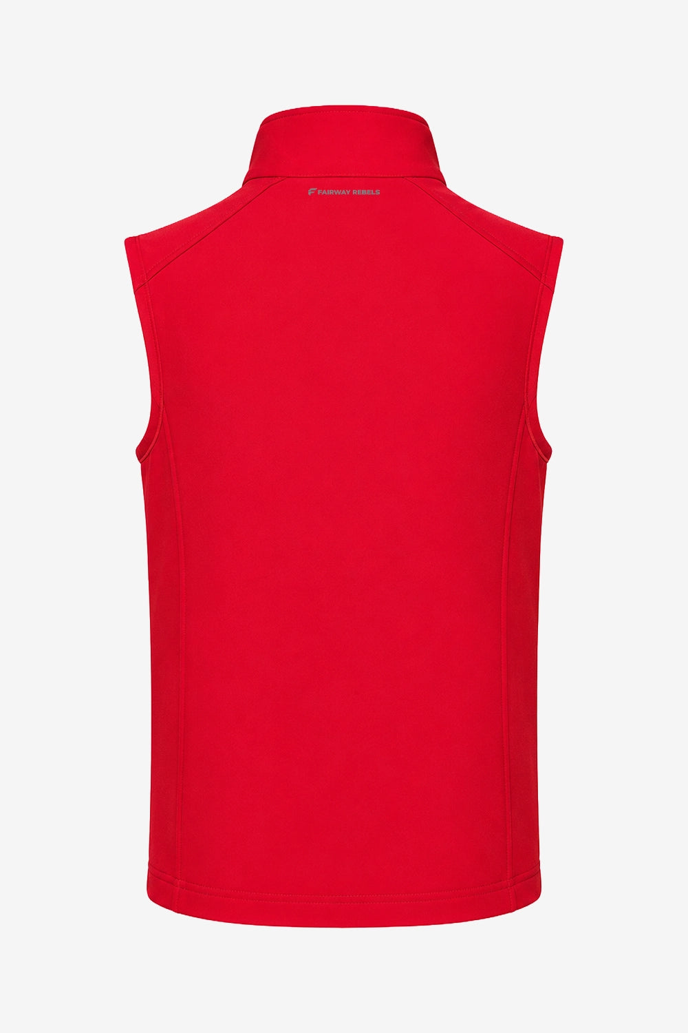 Veste sans manches de golf déperlante rouge, col montant et devant lisse.