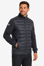 Veste de golf gris foncé, vue de face, zip intégral, col montant