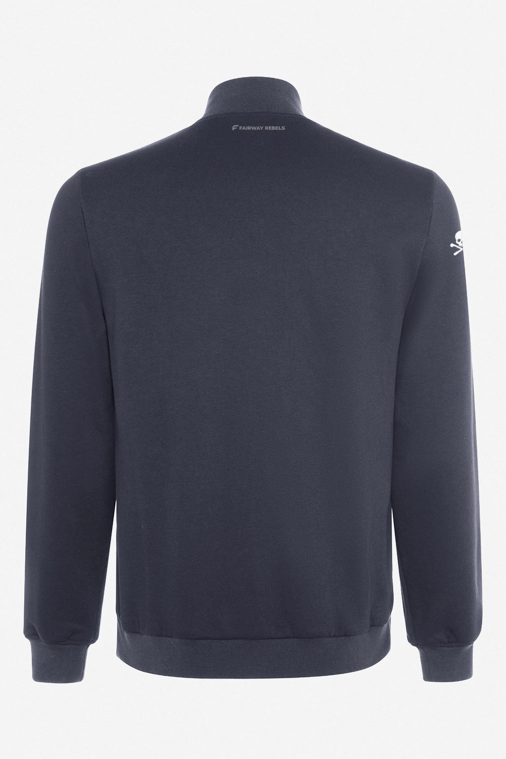 Veste de golf bleu marine, vue de dos, col montant et poignets côtelés