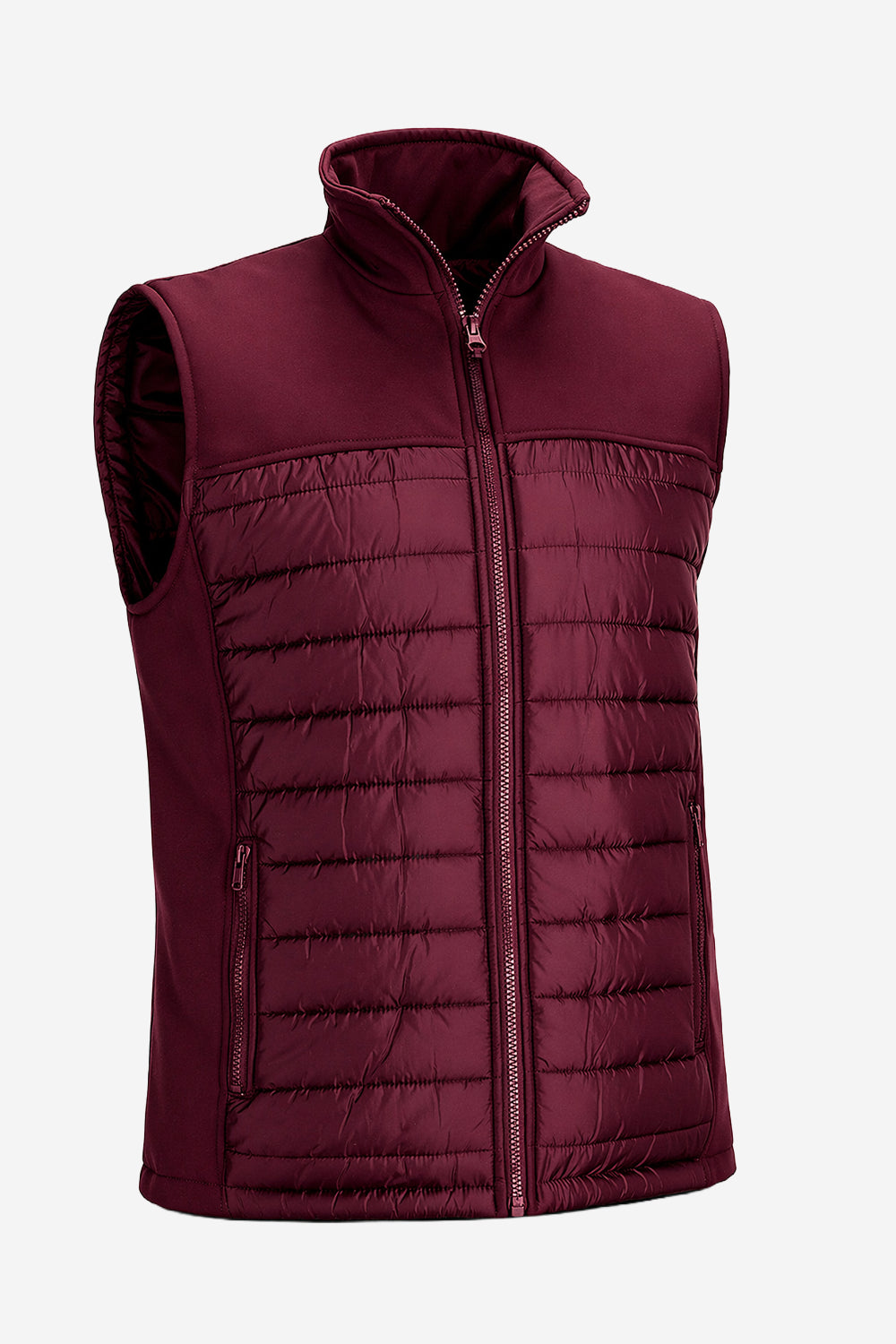 Veste de golf bi-matière homme bordeaux, col montant et fermeture zippée