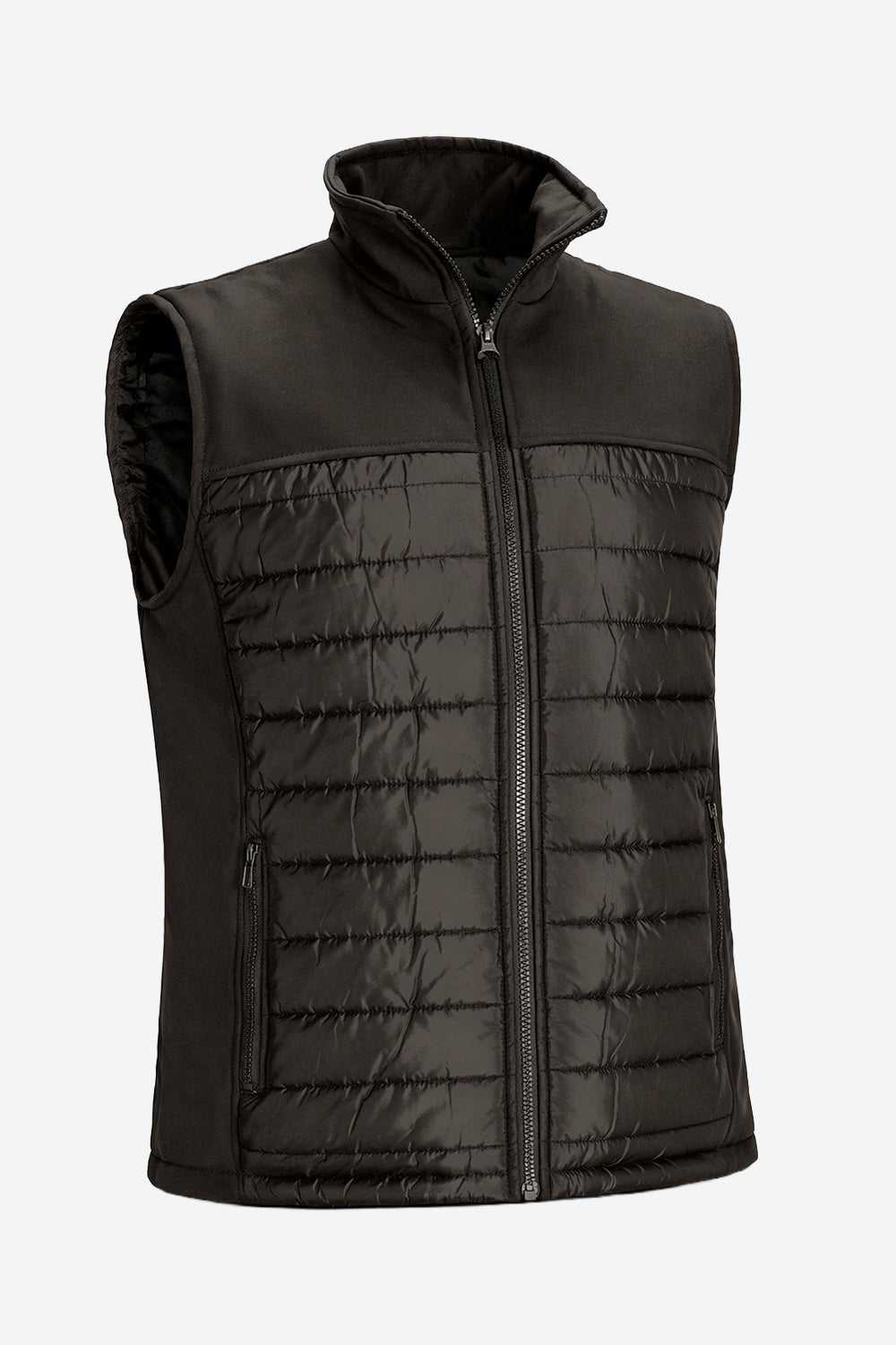 Veste de golf bi-matière homme noire sans manches matelassée, col montant et zip