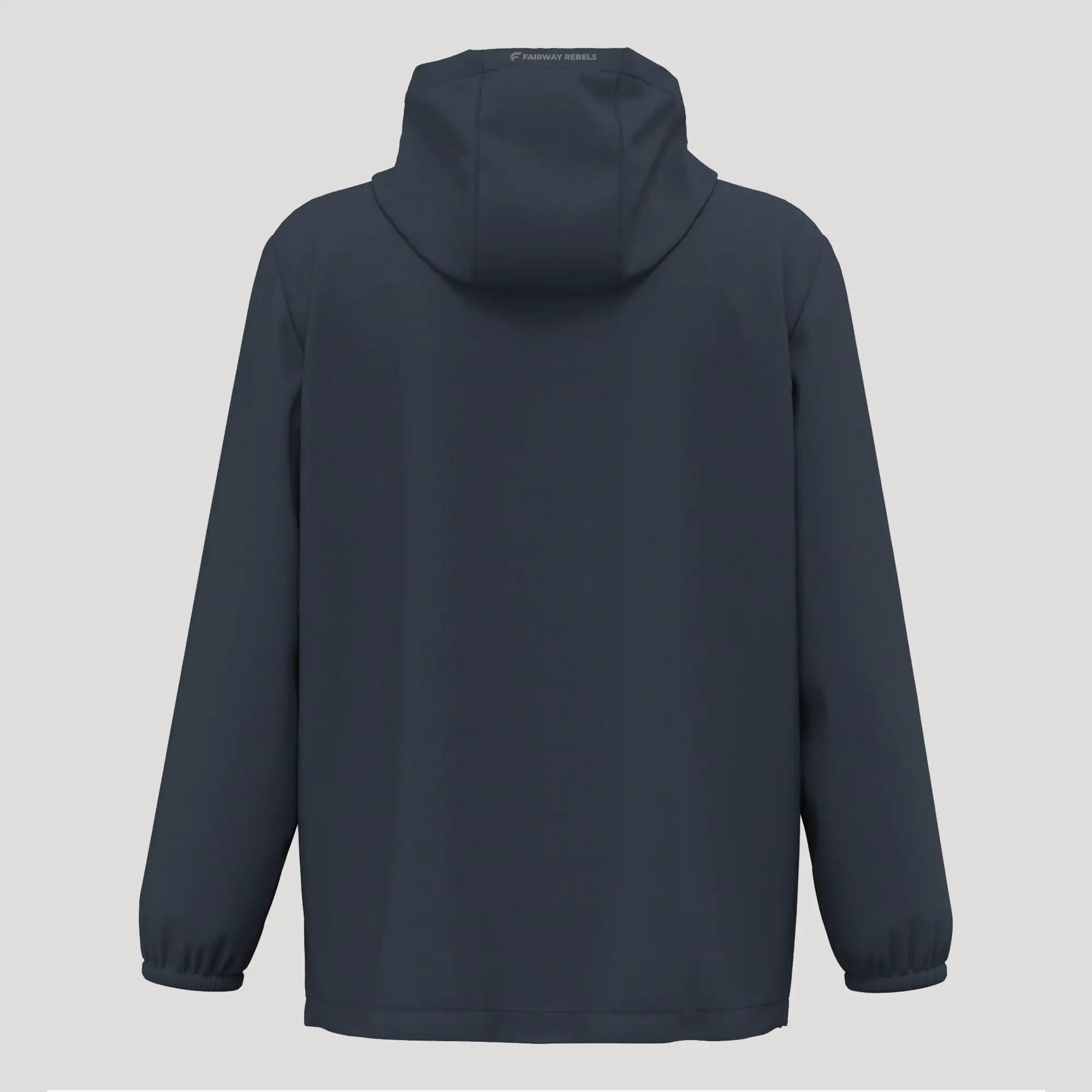 Veste de golf femme coupe-vent imperméable bleu marine vue de dos avec capuche.