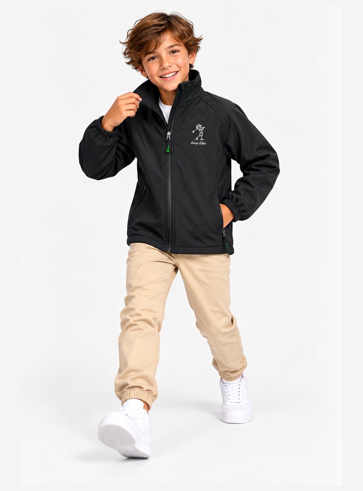 Veste de pluie noire garçon, fermeture zippée et petit logo sur la poitrine