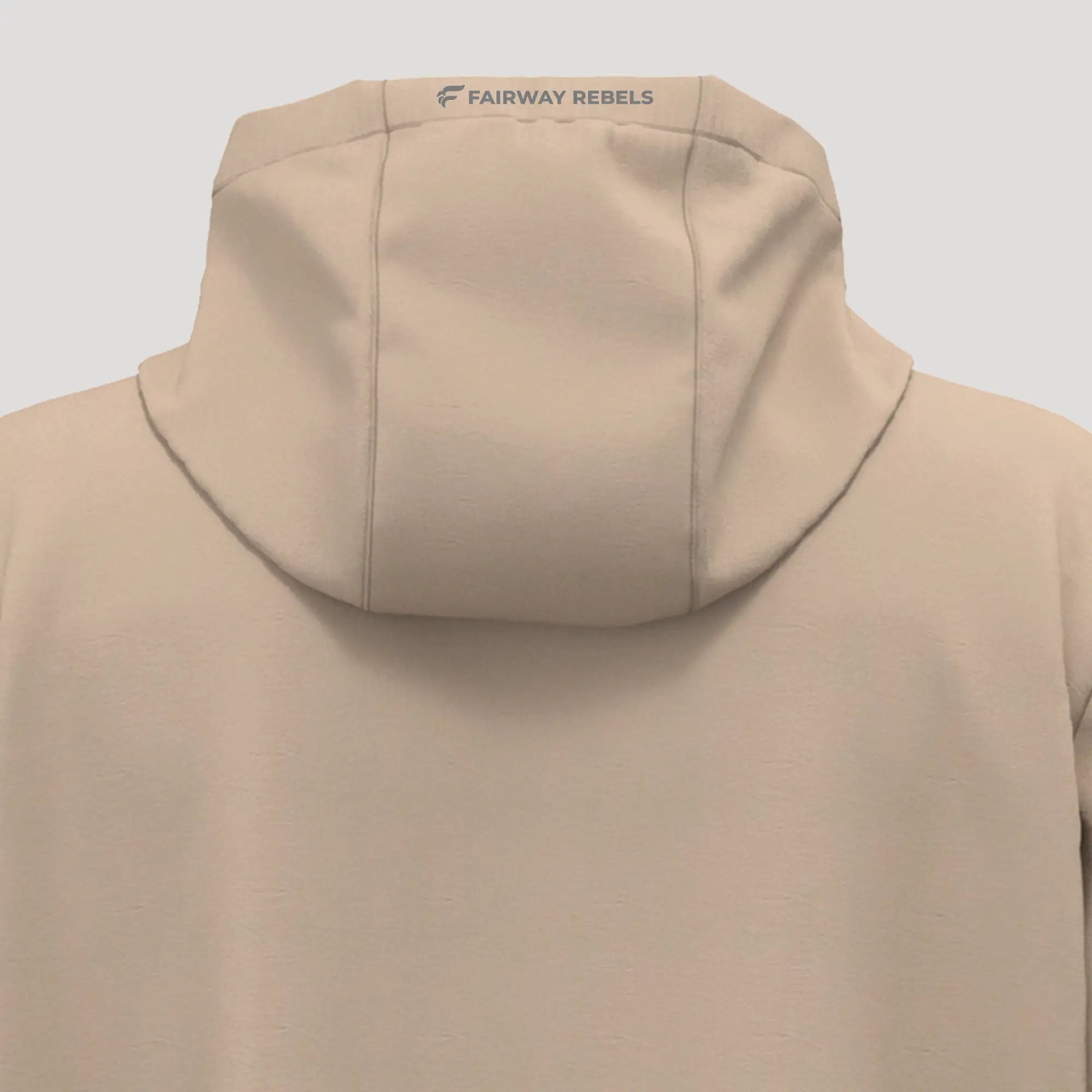 Veste de golf homme beige, coupe-vent imperméable, vue de dos avec capuche.