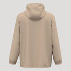 Veste de golf homme beige, imperméable, vue de dos avec capuche et manches longues.