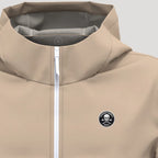 Veste de golf homme beige imperméable et coupe-vent, logo sur la poitrine, fermeture éclair blanche