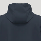 dos d'une veste de golf homme bleu marine imperméable avec capuche, vue de près