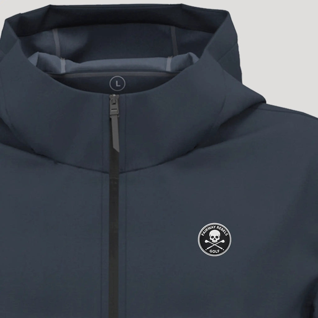 Veste coupe-vent homme bleu marine avec capuche et logo golf sur la poitrine