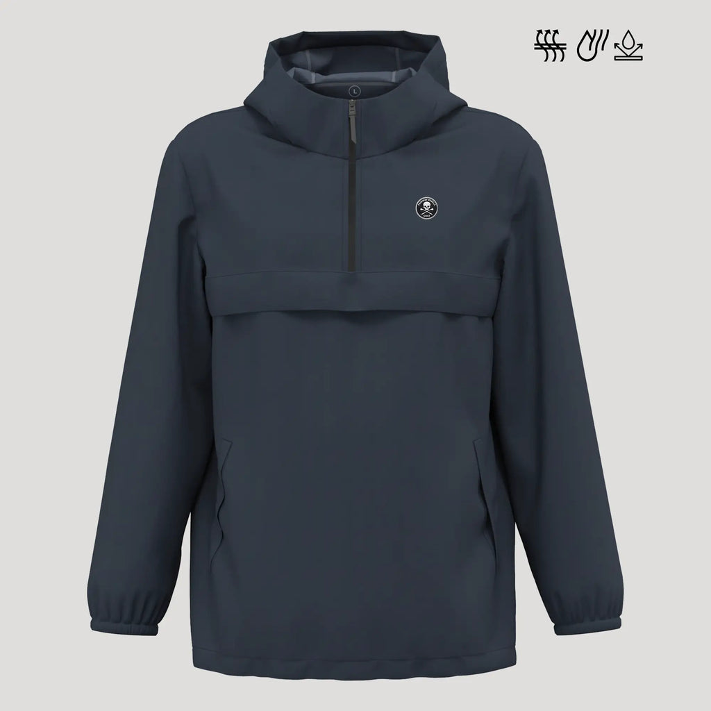 Veste de golf homme coupe-vent et imperméable bleu marine avec capuche, vue de face