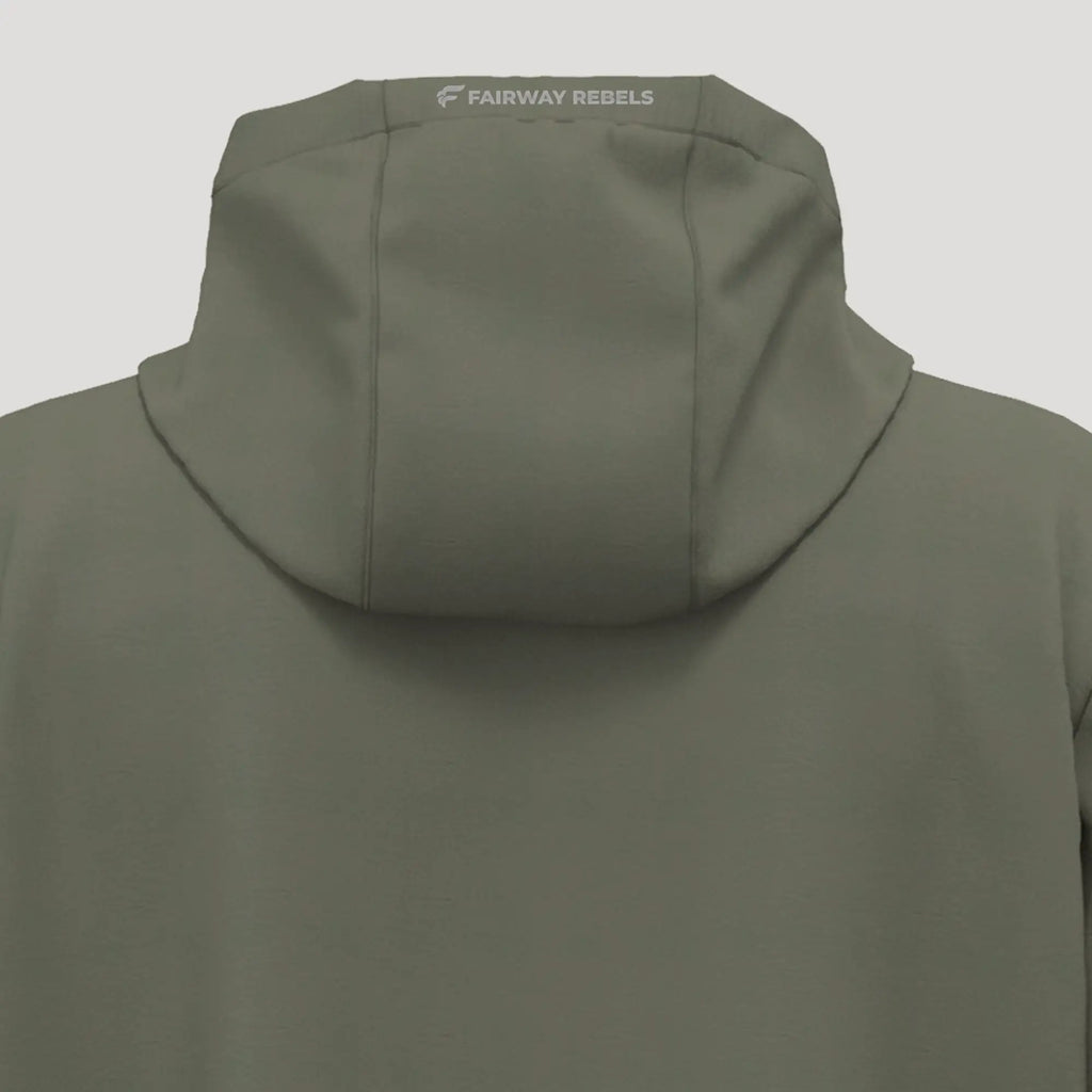 Veste de golf homme kaki, coupe-vent et imperméable avec capuche vue de dos