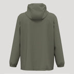 dos d’une veste coupe-vent imperméable kaki pour homme, capuche visible, style golf