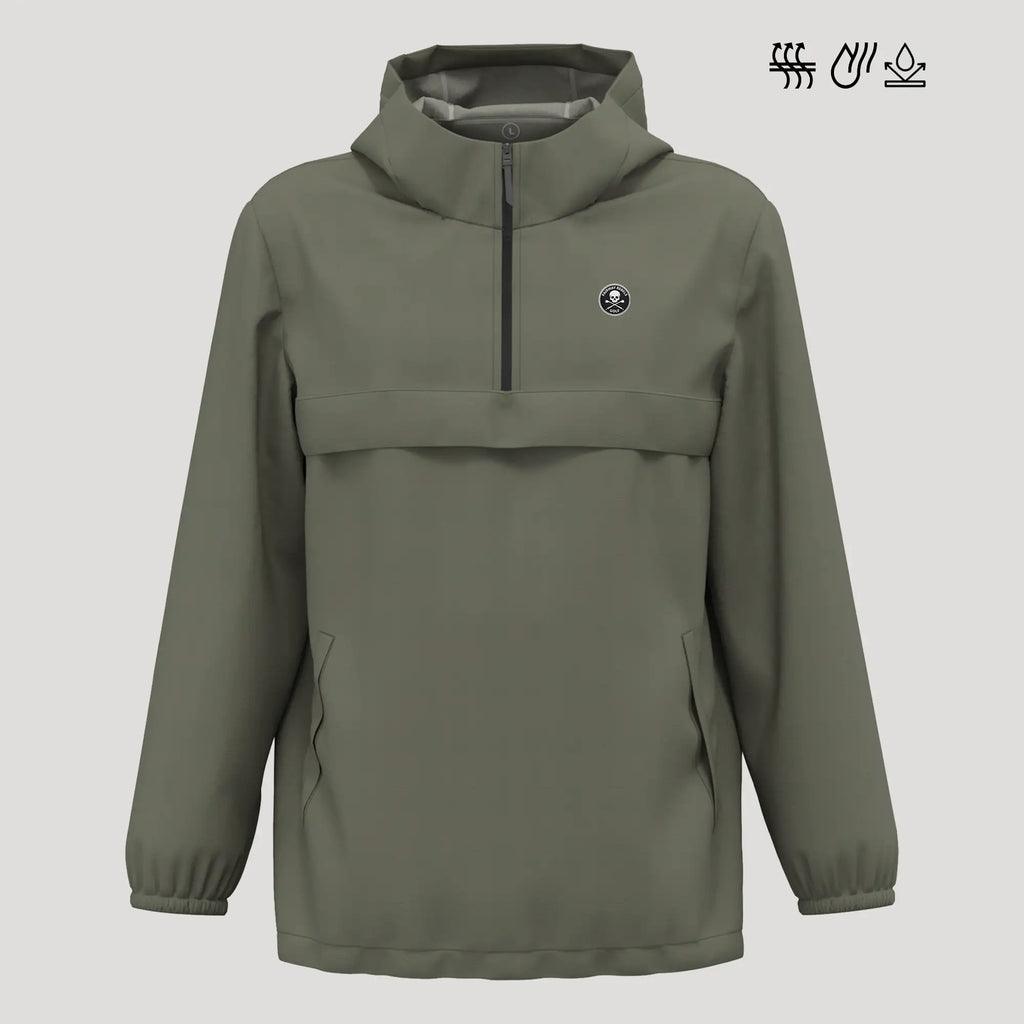 Veste de golf homme kaki imperméable coupe-vent, capuche et fermeture zippée.