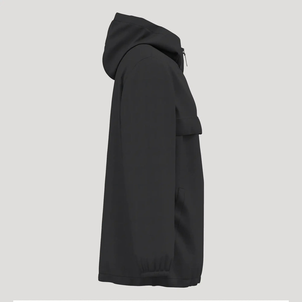 Veste de golf homme noire, coupe-vent, imperméable, vue de côté, avec capuche