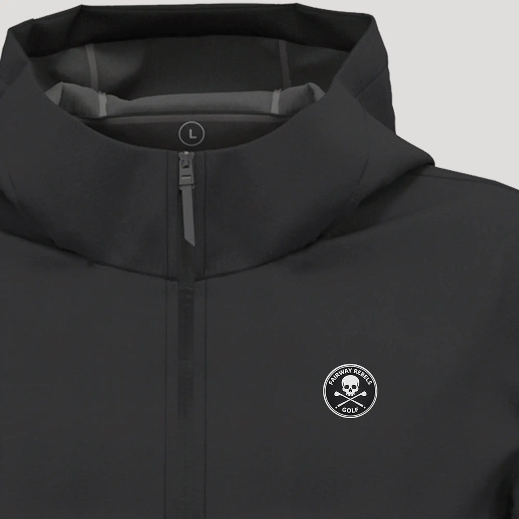 Veste de golf homme noire coupe-vent imperméable avec logo crâne blanc sur la poitrine