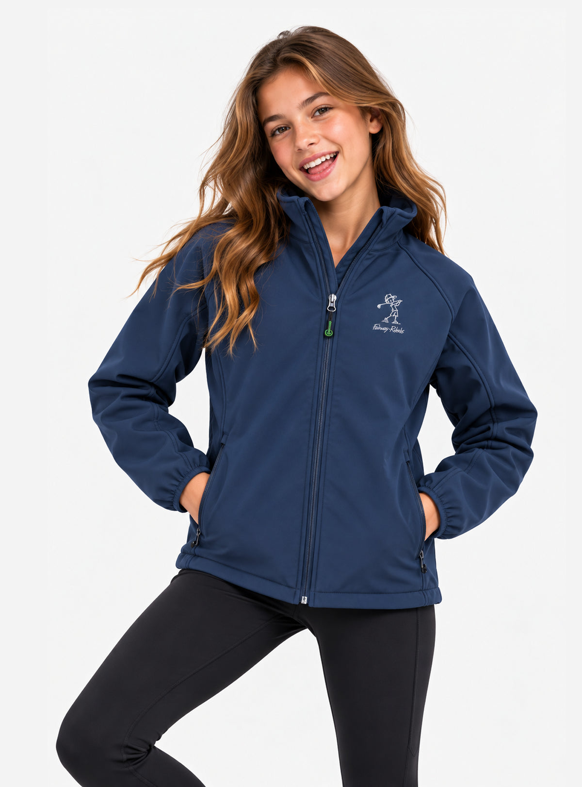 Veste de pluie fille bleu marine zippée, col montant et logo devant