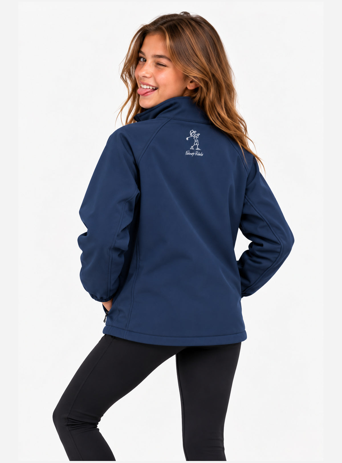 Veste de pluie fille bleu marine, dos avec col montant et écusson
