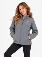 Veste de pluie grise fille, zip et col montant, broderie golf sur la poitrine