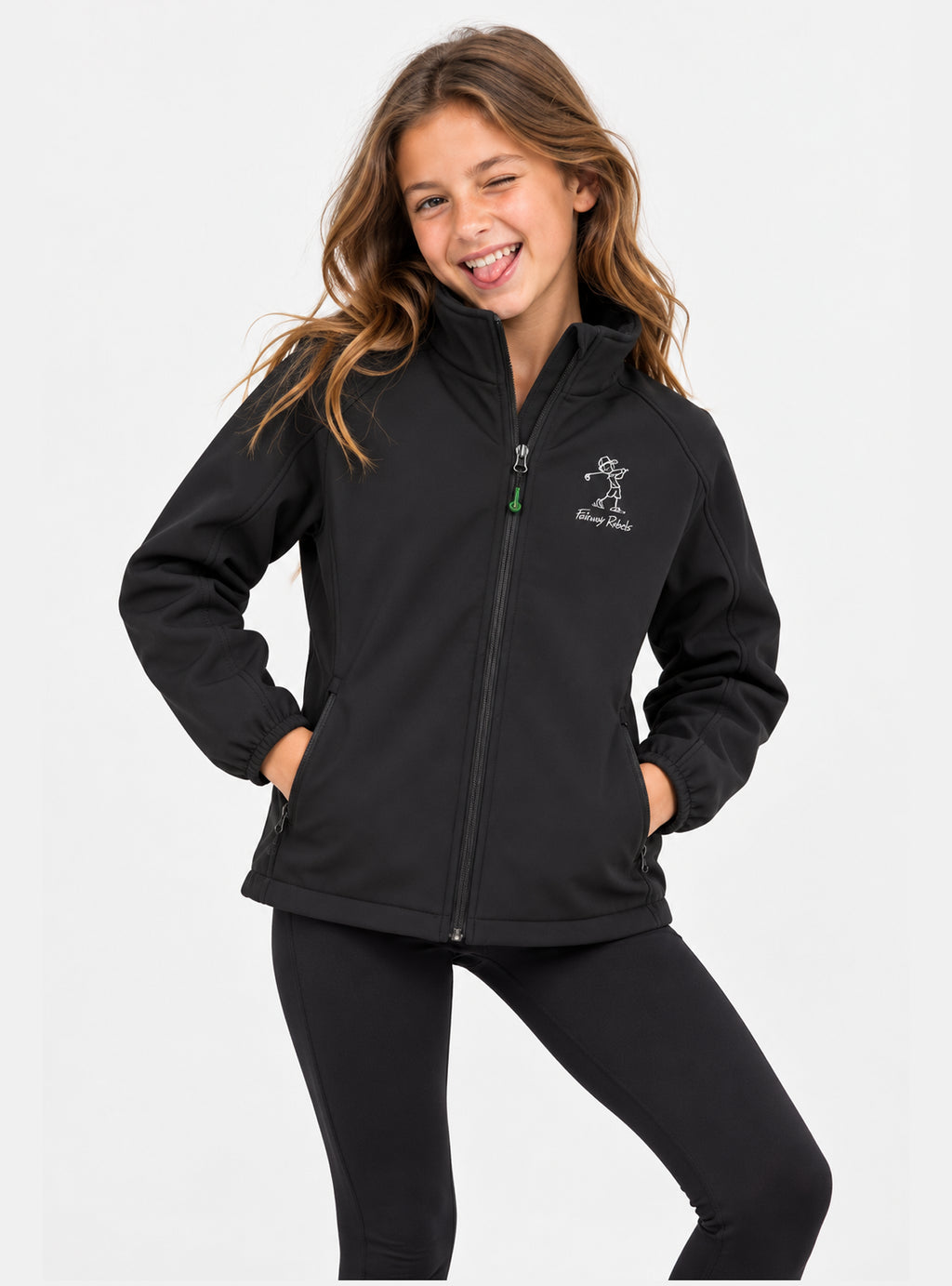 Veste de pluie fille noire à fermeture zippée et logo sur la poitrine
