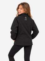 Veste de pluie fille noire vue de dos, col montant et logo