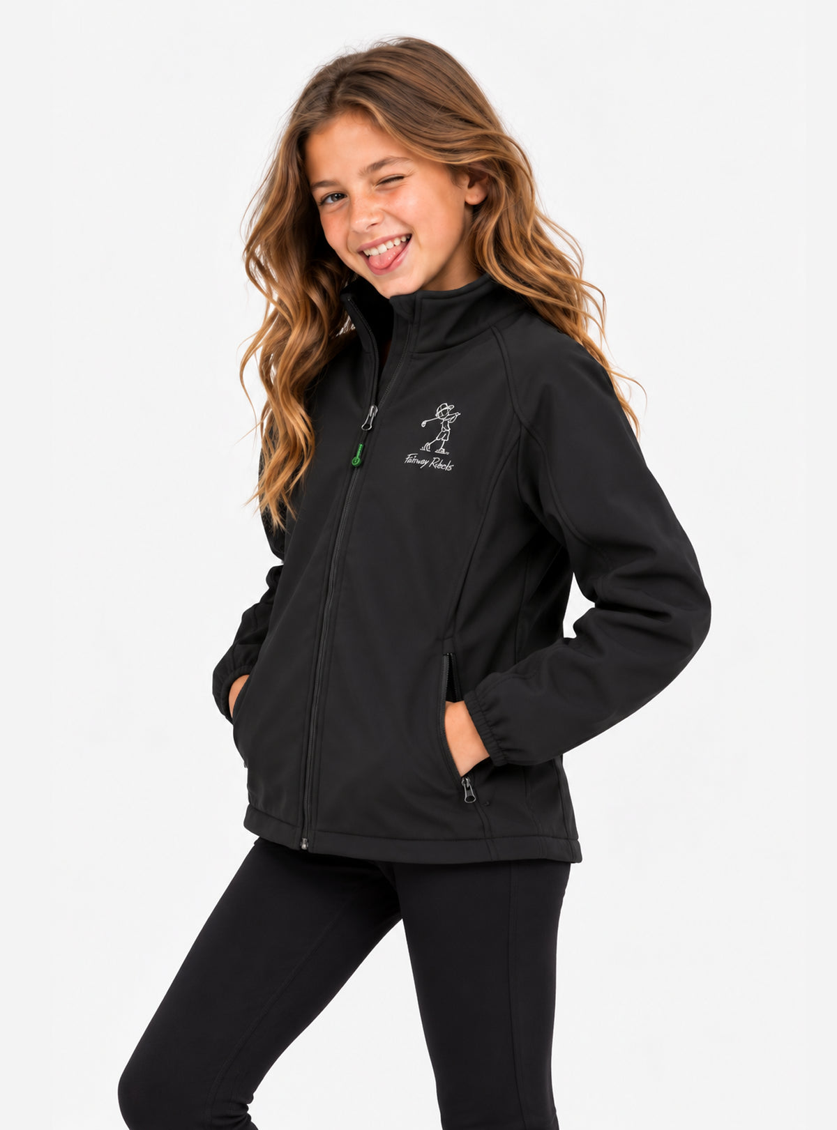 Veste de pluie fille noire avec fermeture zippée et écusson sur le devant