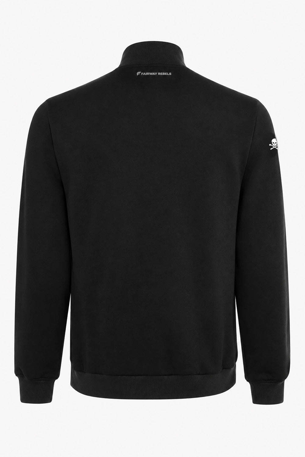 Veste de golf pour homme noire vue de dos, col montant en tissu polaire.