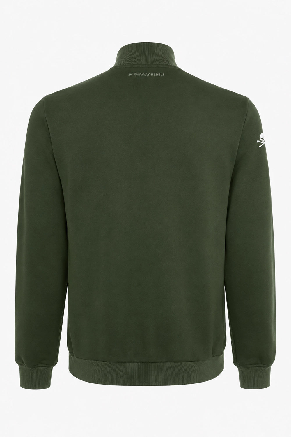 Veste de golf pour homme verte vue de dos, manches longues et col montant.