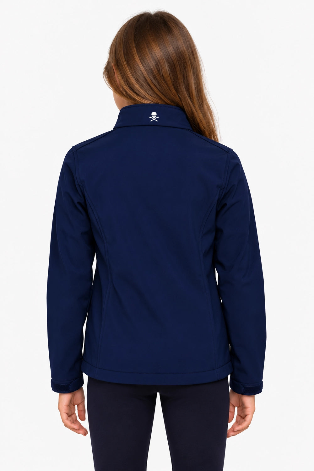 Veste de pluie enfant bleu marine, vue dos, col montant et fermeture zippée
