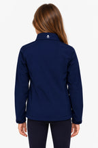 Veste de pluie enfant bleu marine, vue dos, col montant et fermeture zippée