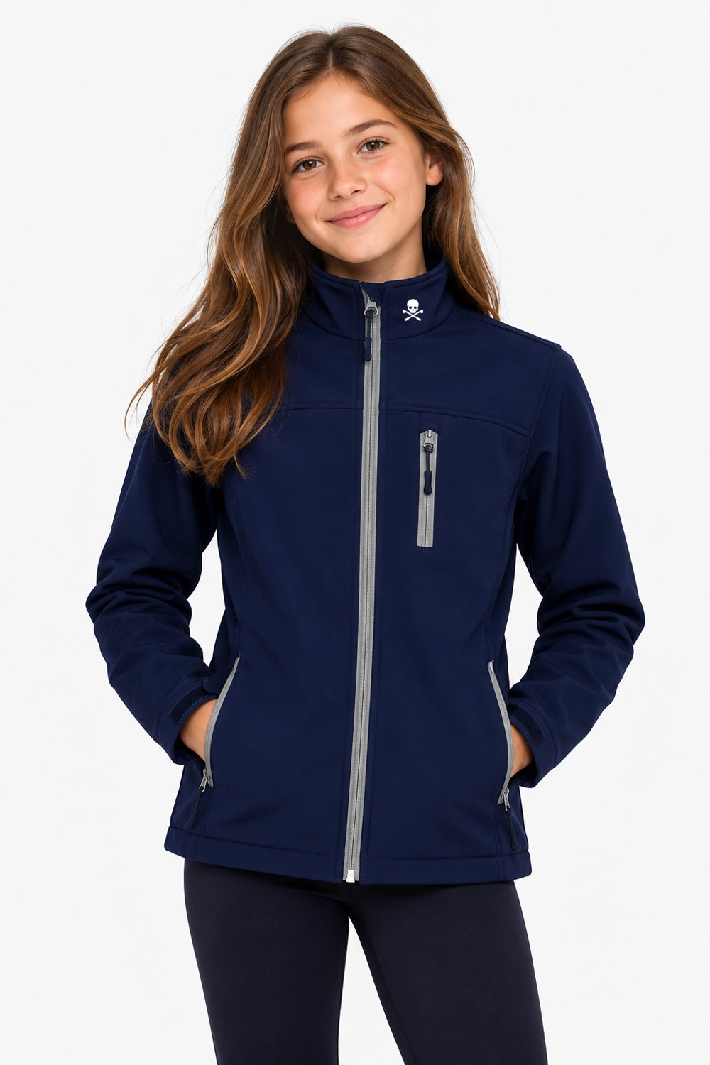 Veste de pluie enfant bleu marine, zip central, poches zippées et col montant