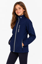 Veste de pluie enfant bleu marine, zip central, col montant et poches sur les côtés