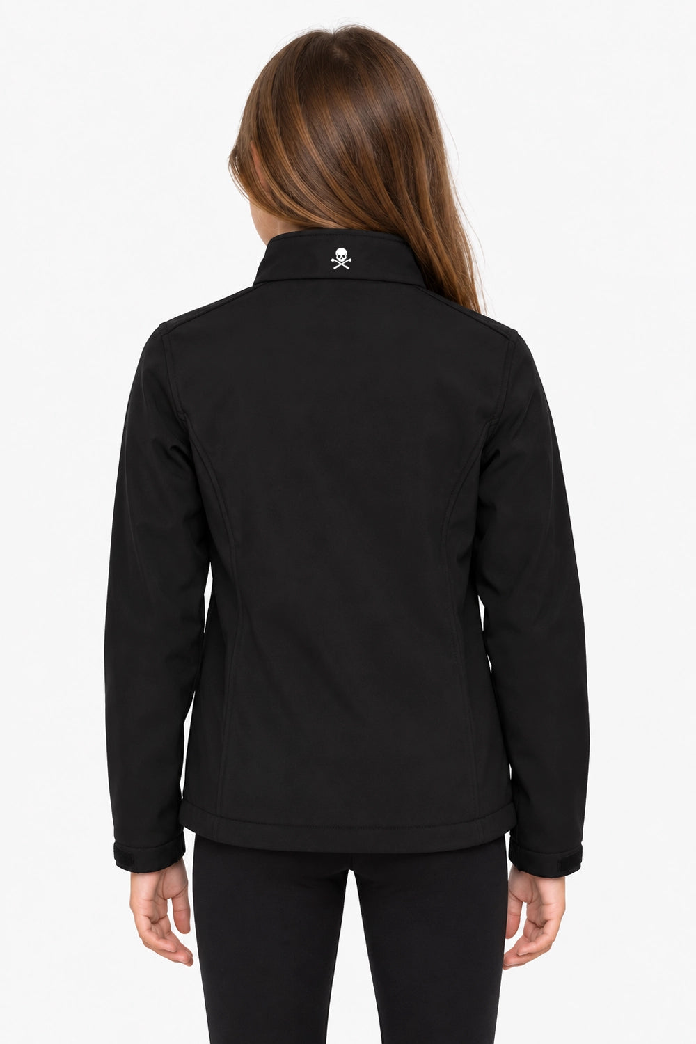Veste de pluie noire à capuche, logo au col, coupe ajustée (dos porté)