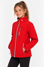 Veste de pluie rouge fille, col montant, zip central et détails de poches
