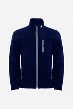 Veste de pluie garçon bleu marine, capuche, fermeture zippée, logo discret.