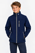 Veste de pluie garçon bleu marine, capuche, zip central, logo et poches zippées.