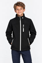 Veste de pluie garçon noire, capuche, zip blanc contrasté et poches zippées