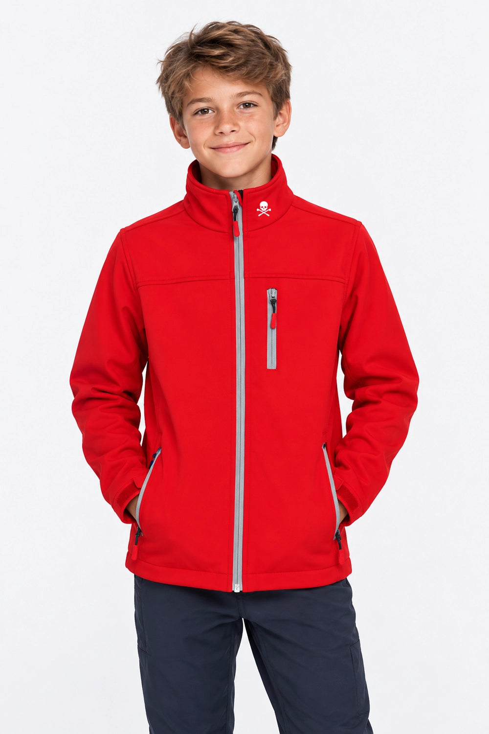 Veste de pluie rouge garçon, capuche, fermeture zippée, poches zippées et cordons.