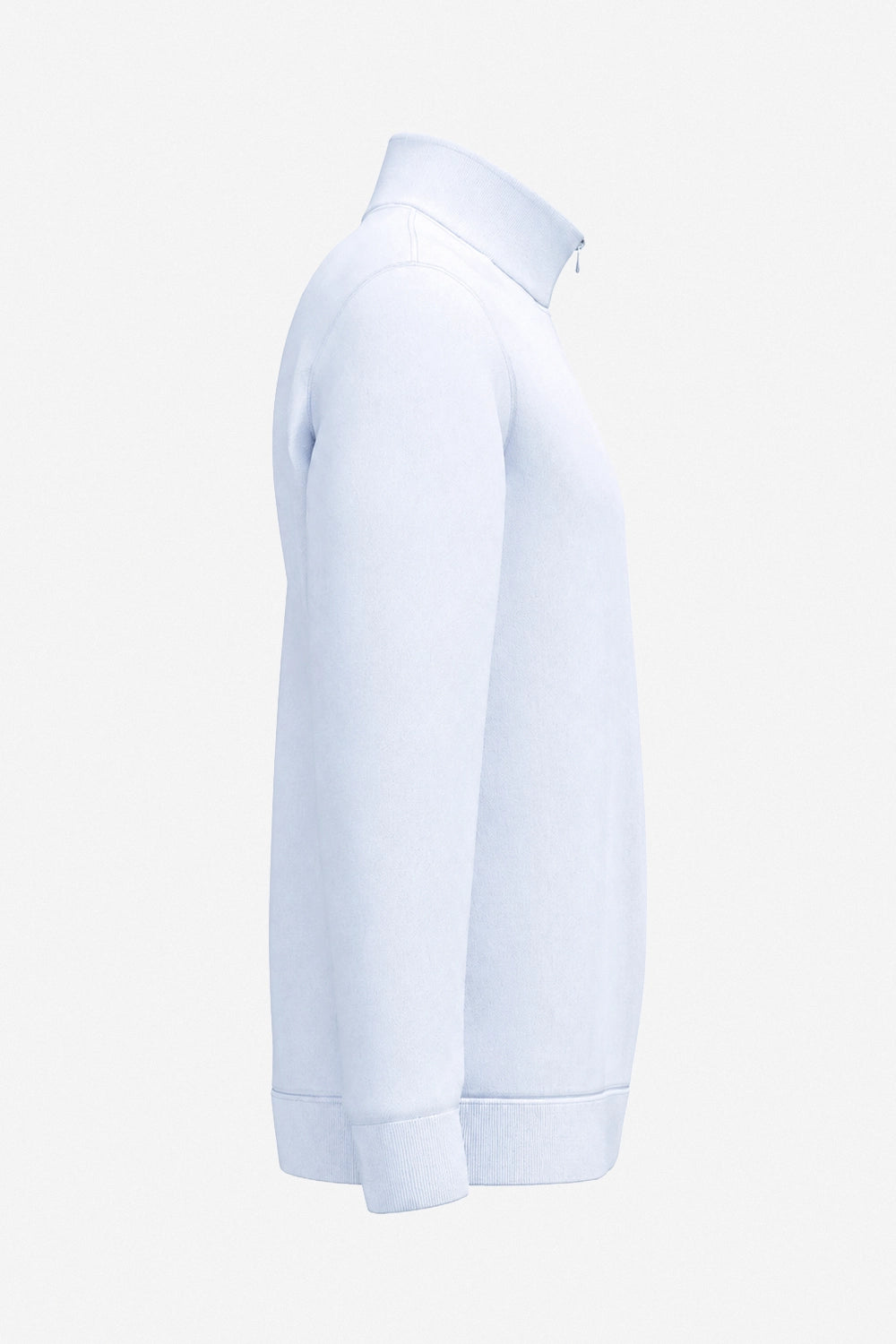 Pull de golf homme 1/4 zippé blanc, manches longues, vue de côté
