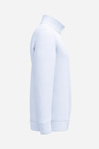 Pull de golf homme 1/4 zippé blanc, manches longues, vue de côté