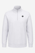 Pull de golf homme 1/4 zippé blanc, demi-zip, logo poitrine