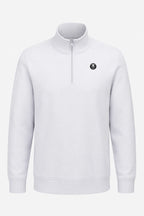 Pull de golf homme 1/4 zippé blanc, demi-zip, logo poitrine