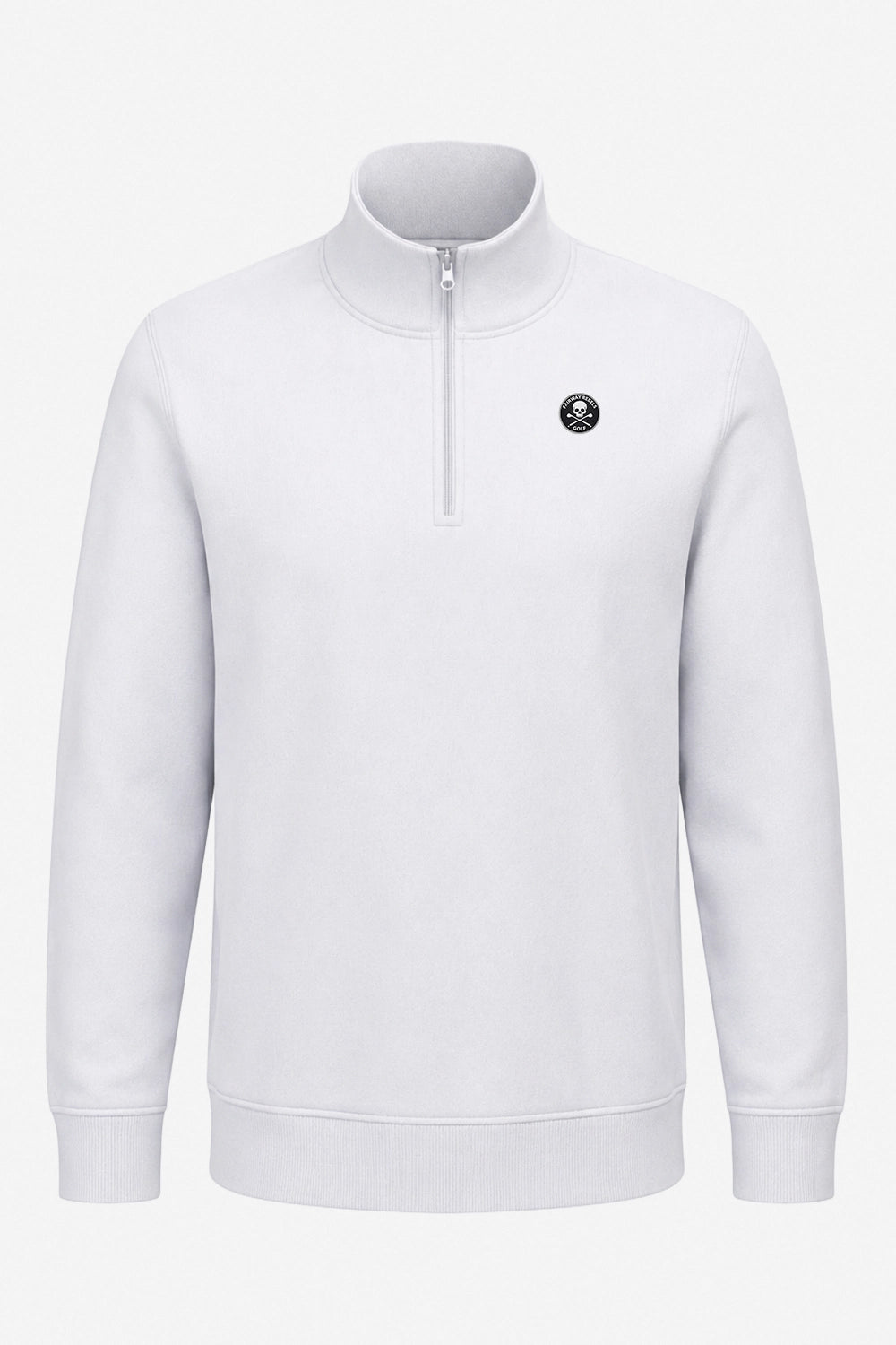 Pull de golf homme 1/4 zippé blanc, demi-zip, logo poitrine