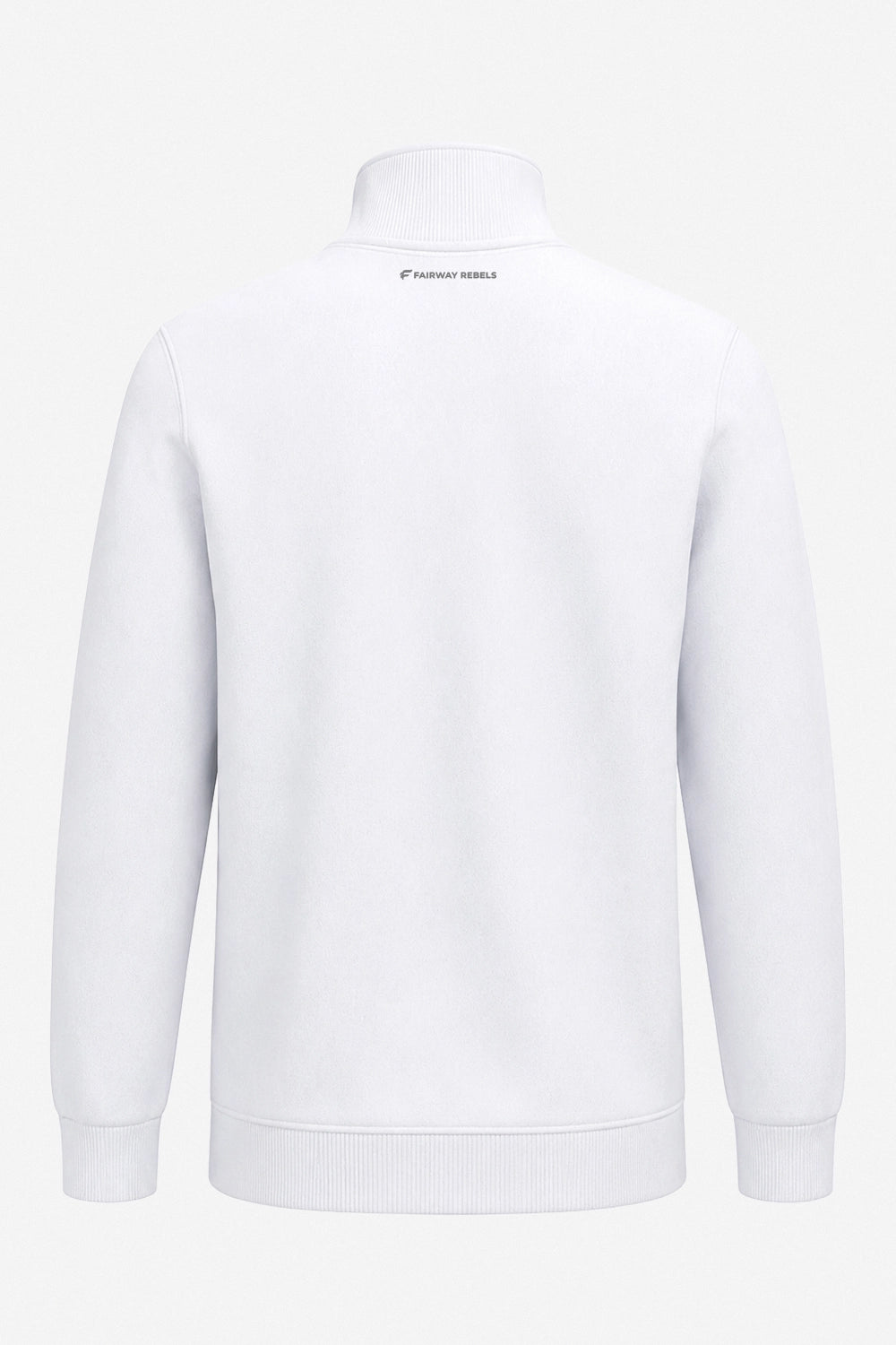 Pull de golf homme 1/4 zippé blanc, vue arrière, col montant