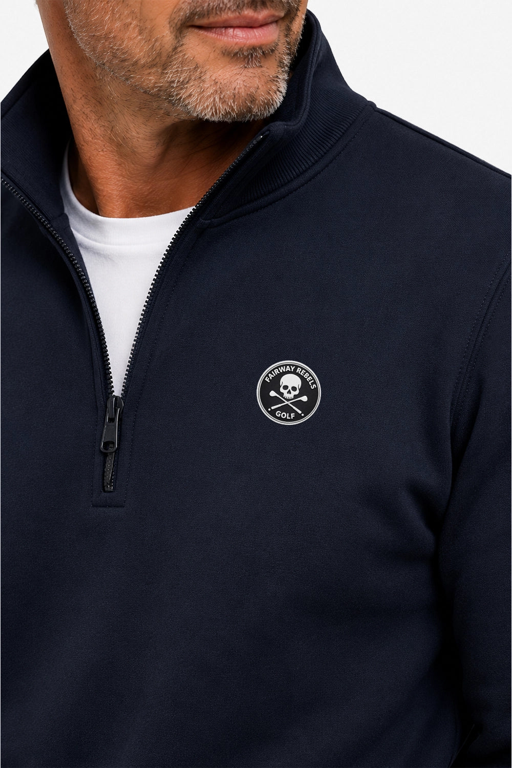 Sweat de golf homme 1/4 zip bleu marine, demi-zip et logo poitrine