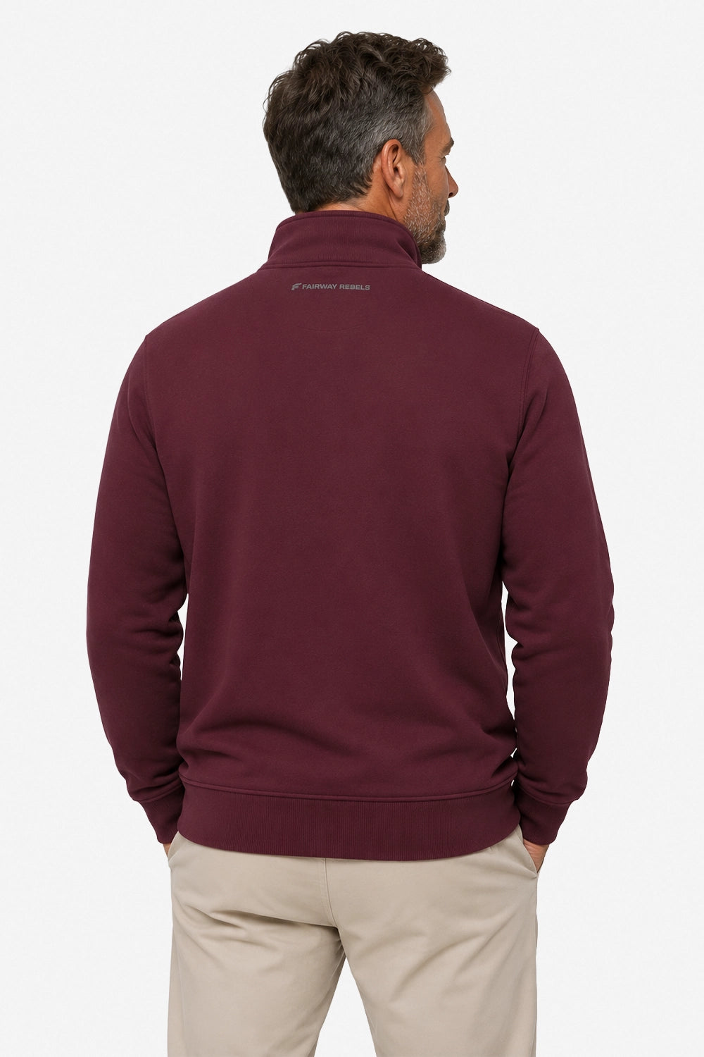 Sweat de golf homme 1/4 zip bordeaux, vue de dos