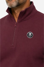 Sweat de golf homme 1/4 zip bordeaux, demi-zip et logo poitrine