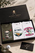 Coffret de 3 t-shirts : vert olive et blanc, imprimés skull, 19th Hole et Fairway Rebels.