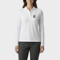 Polo de golf femme blanc manches longues avec blason brodé sur la poitrine