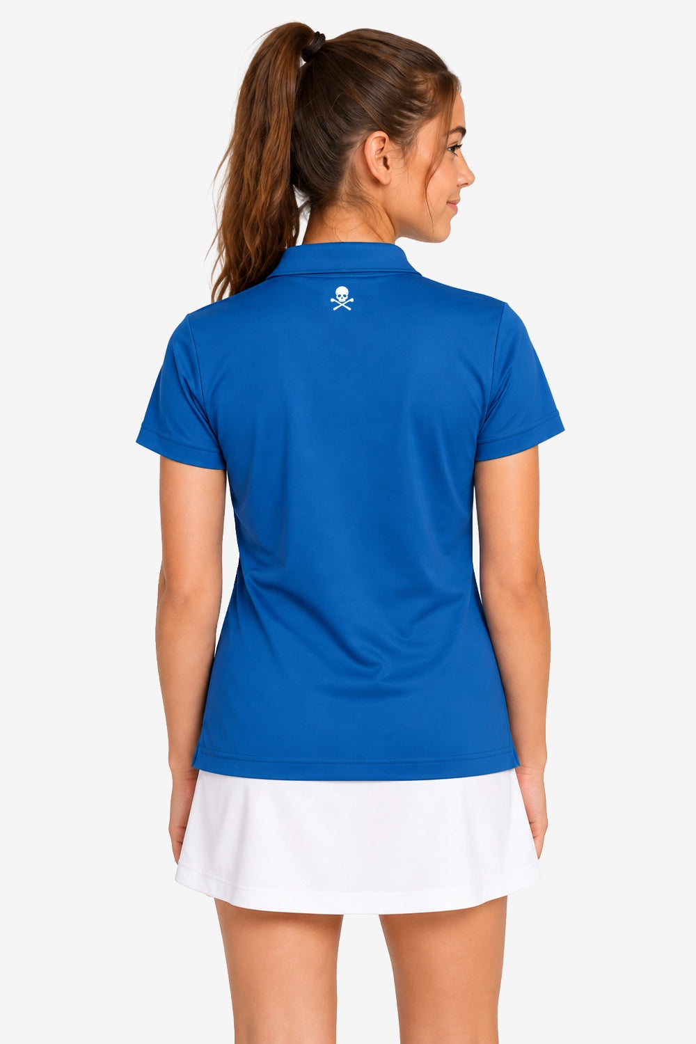 Polo technique bleu pour fille, dos avec logo au col.