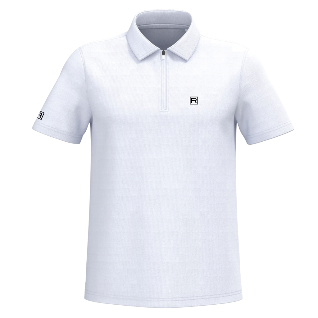 Polo Golf homme blanc 1/4 zip