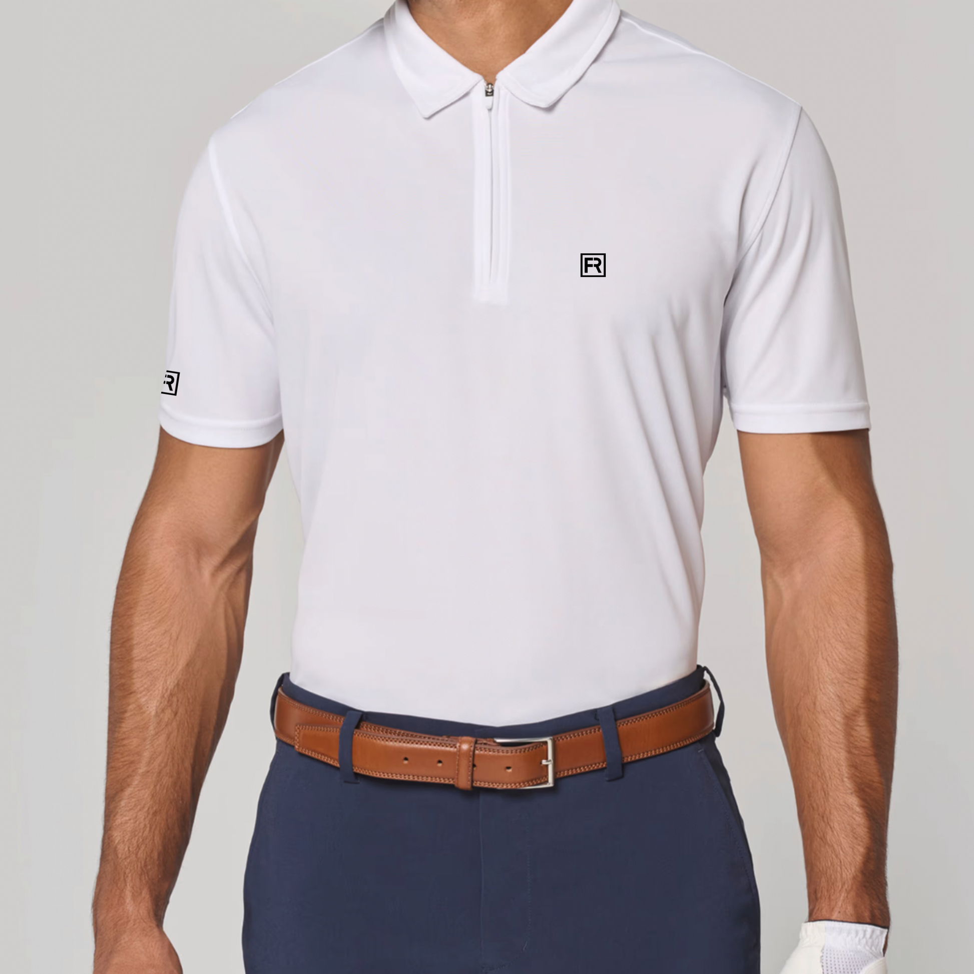 Polo Golf homme blanc 1/4 zip